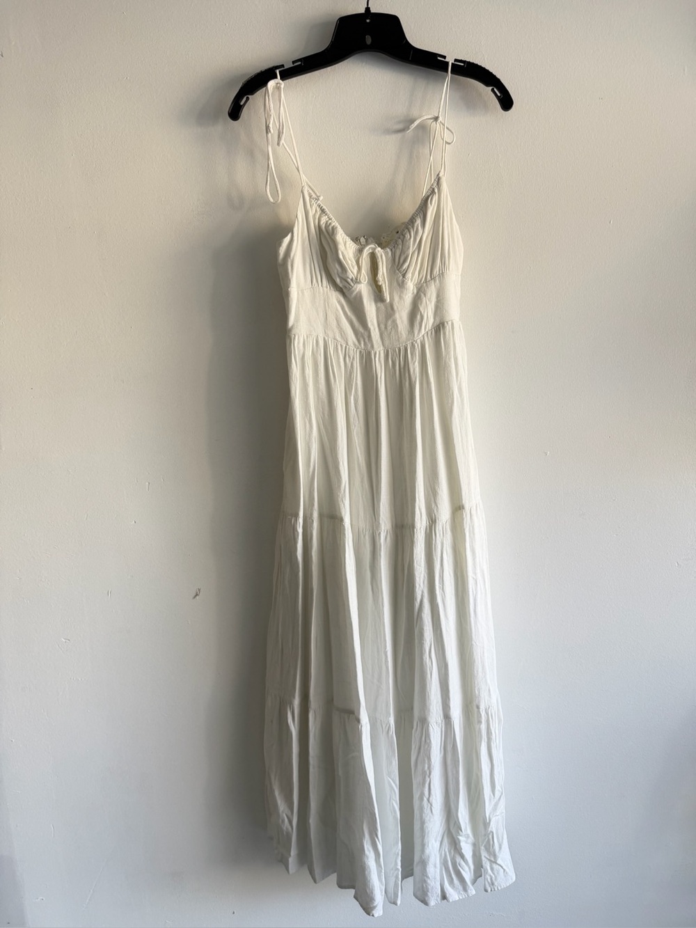 NIA White Linen Blend Tie Strap Maxi Dress Size Small Coastal Boho 8326 - Picture 2 of 11